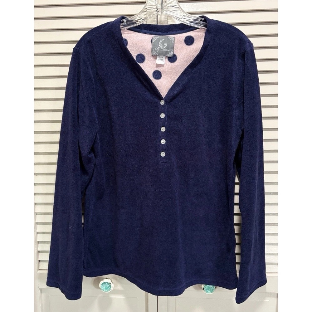 Juicy‎ Couture Sleepwear Fleece Pajama Top Womens Size Large Blue/Pink Buttons